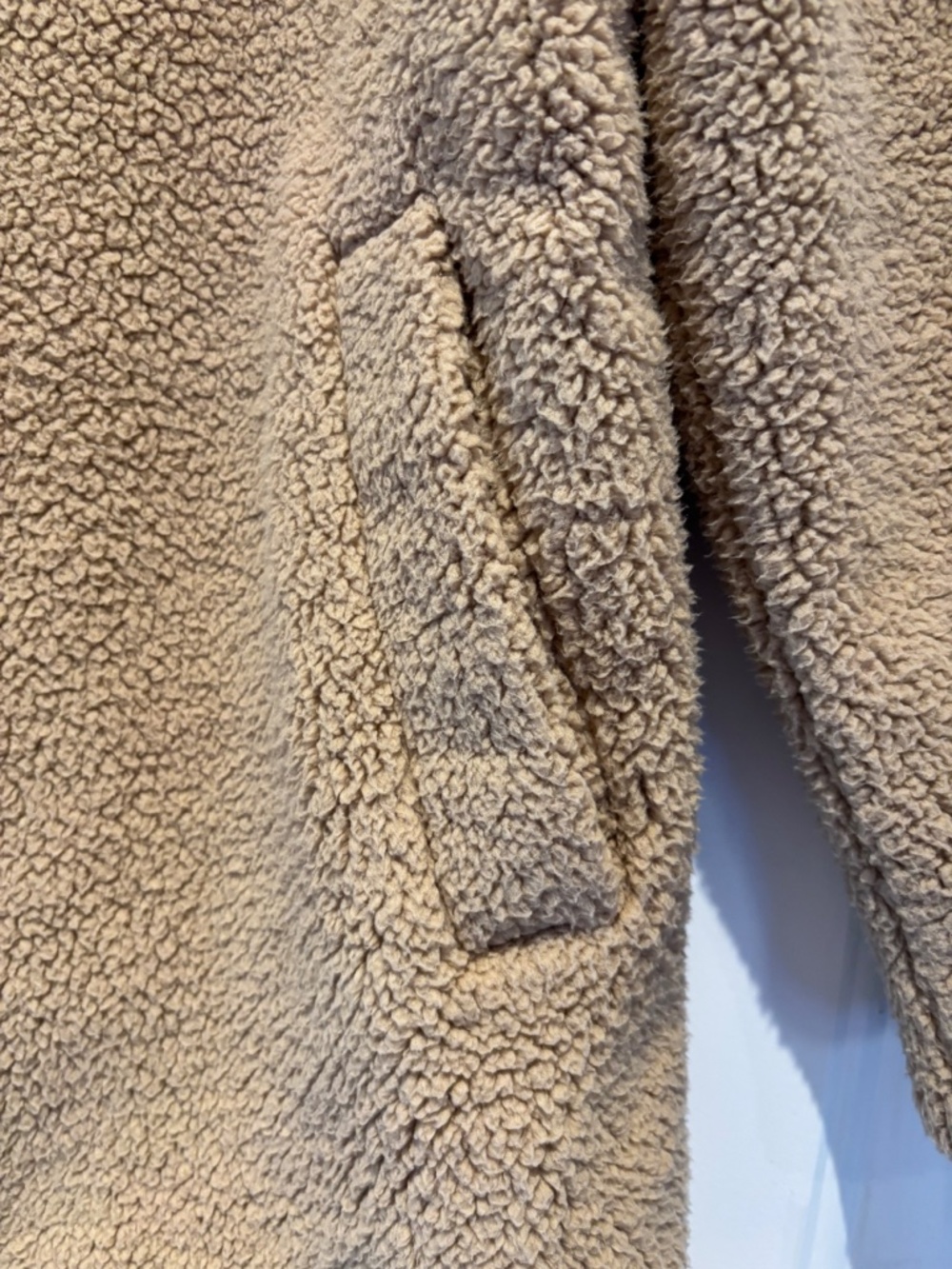 GAP Women's Small Camel Tan Sherpa Fleece Long Zip-Up Jacket Coat - Picture 2 of 7